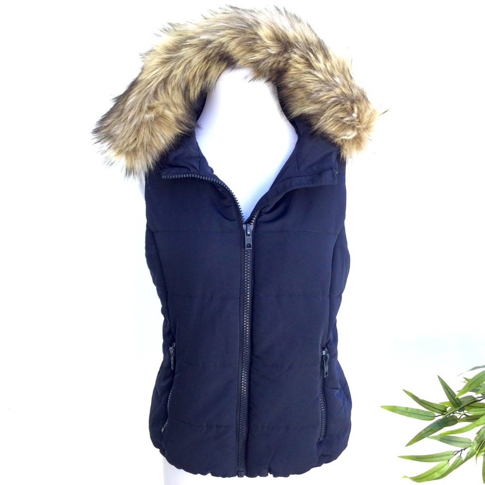 Puffer Vest Faux Fur Hoodie